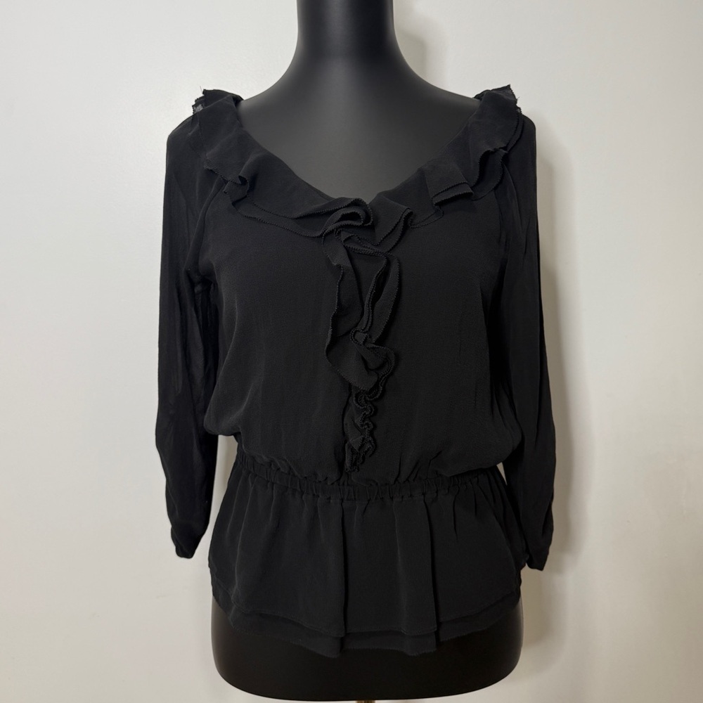 White House Black Market Black Ruffled Blouse